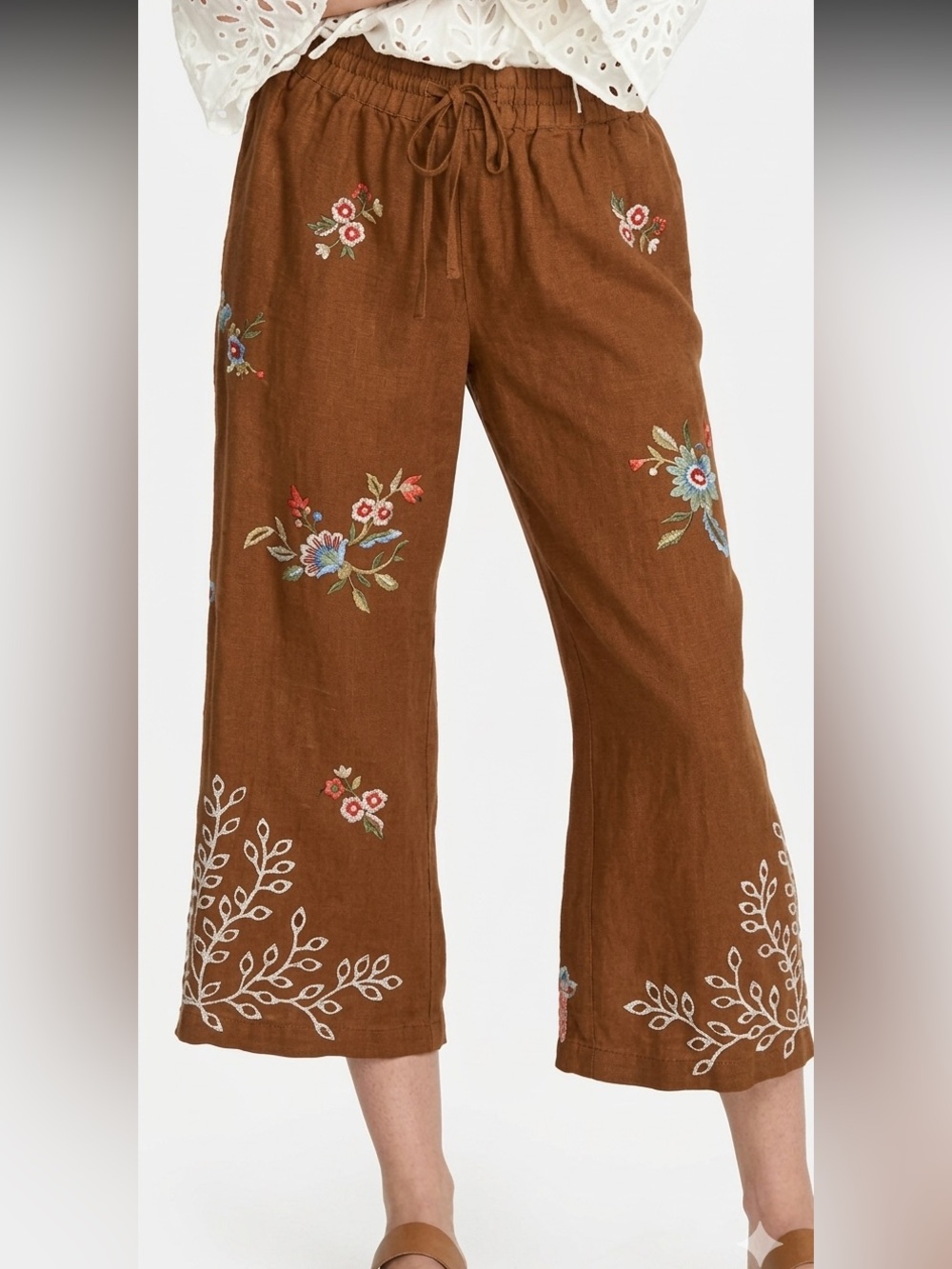 Johnny Was Workshop Lidia Cropped Heavy Linen Pant Size large Cottagecore Boho